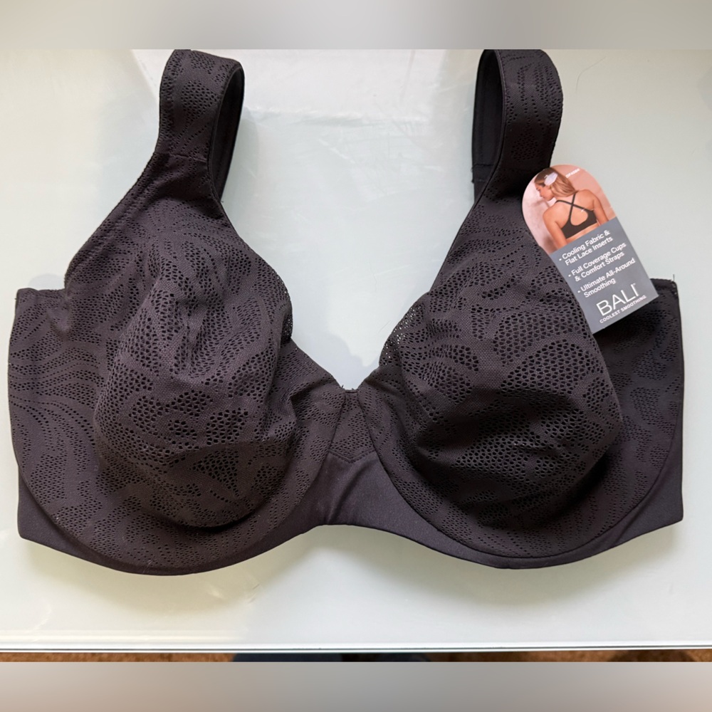 Bali Black Underwire Unpadded Breathable Lace Bra Size 42DD